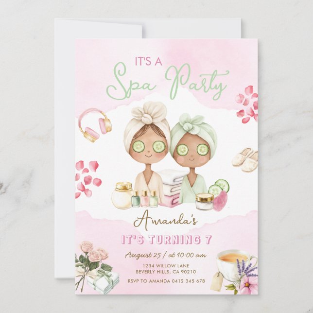 Invitación de cumpleaños de niña rosa fiesta de sp (Anverso)
