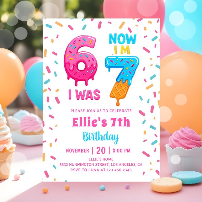 Invitación de cumpleaños de niña seis siete donut  (Subido por el creador)