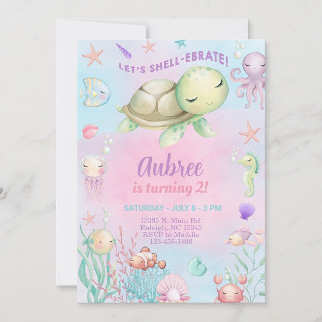 Invitación de cumpleaños de niña Shell-ebrate bajo (Anverso)