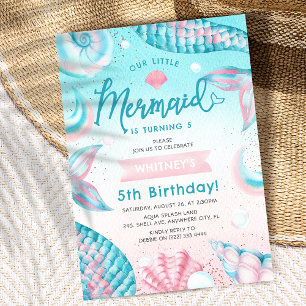 Invitación de cumpleaños de niña sirena linda