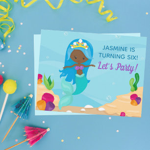 Invitación de cumpleaños de niña sirena negra para