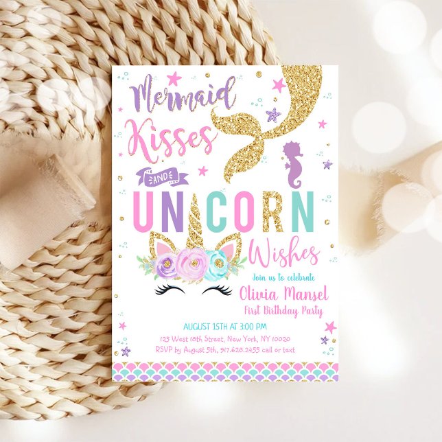 Invitación de cumpleaños de niña sirena unicornio (Subido por el creador)