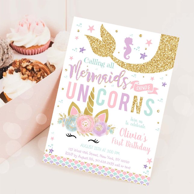 Invitación de cumpleaños de niña sirena unicornio (Subido por el creador)