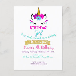 Invitación de cumpleaños de niña tema unicornio