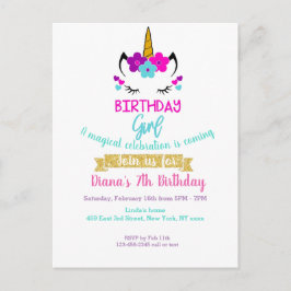 Invitación de cumpleaños de niña tema unicornio