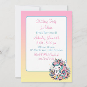 Invitación de cumpleaños de niña unicornio rosa li