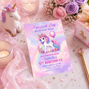 Invitación de Cumpleaños de Niña Unicornio Rosa Pa