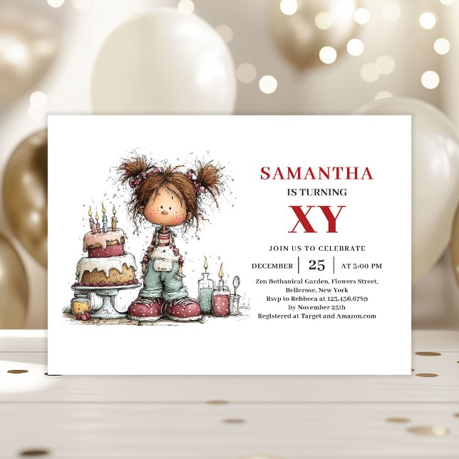 Invitación de cumpleaños de niña viral estética de (Viral Girl Birthday Invitation Pinterest Aesthetic Style)
