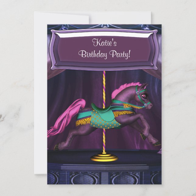 Invitación de cumpleaños de niñas al Pony Carousel (Anverso)