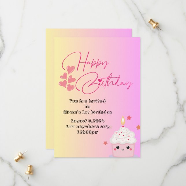 invitación de cumpleaños de niñas de 1er cumpleaño (Anverso/Reverso In Situ)