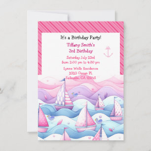 Invitación de cumpleaños de niñas de barco de vela