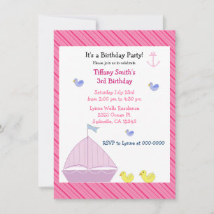 Invitación de cumpleaños de niñas de velero náutic