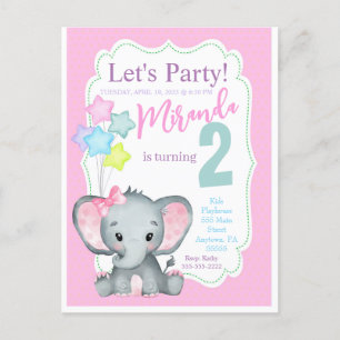 Invitación de cumpleaños de niñas elefante rosa