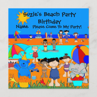 Invitación de cumpleaños de niñas en la playa para