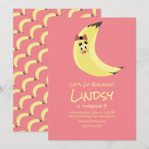 Invitación de cumpleaños de niñas rosadas plátano 