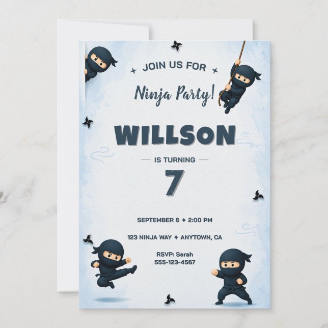 Invitación de cumpleaños de Ninja (Anverso)