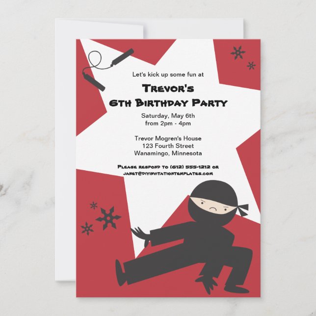Invitación de cumpleaños de Ninja (Anverso)