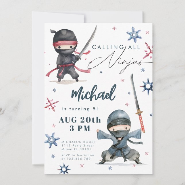 Invitación de Cumpleaños de Ninja | Artes Marciale (Anverso)