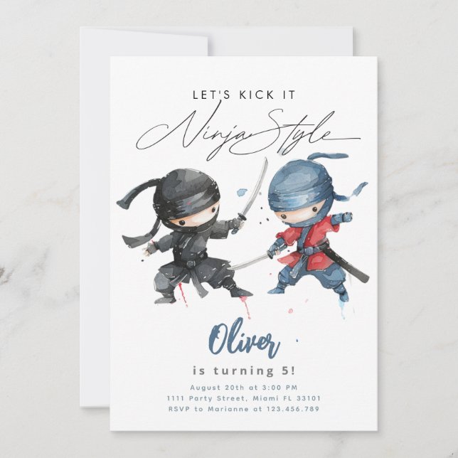 Invitación de cumpleaños de Ninja Artes Marciales  (Anverso)
