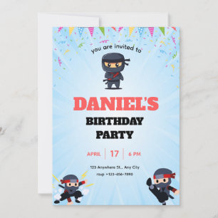 Invitación de cumpleaños de Ninja para niños,