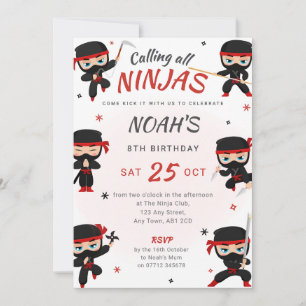 Invitación de cumpleaños de Ninja Rojo - Fiesta de