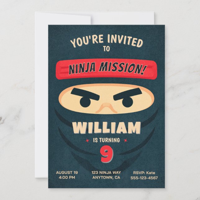 Invitación de cumpleaños de Ninja Warrior (Anverso)