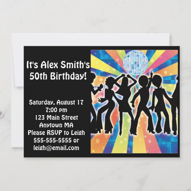 Invitación de cumpleaños de niño adulto Disco Danc (Anverso)