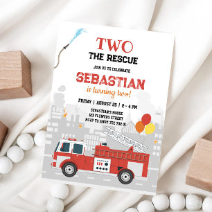 Invitación de cumpleaños de niño bombero camión de