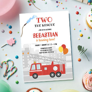 Invitación de cumpleaños de niño bombero camión de