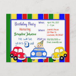 Invitación de cumpleaños de niño Coches Rojo Azul