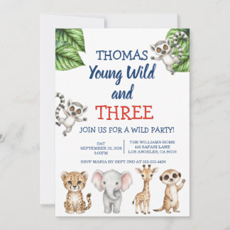 Invitación de cumpleaños de niño con animales de S