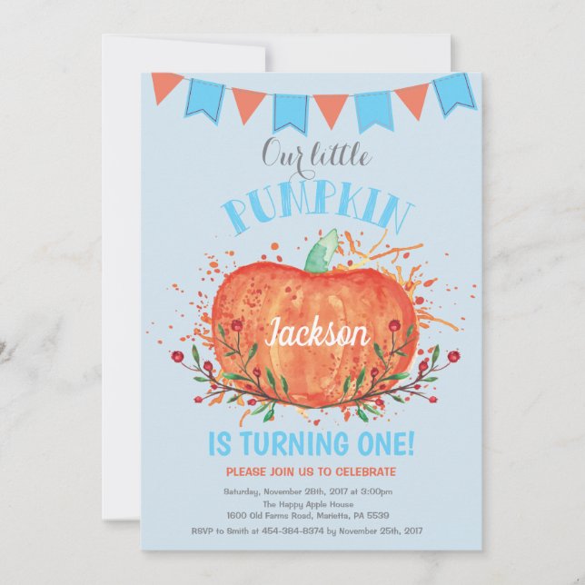 Invitación de cumpleaños de niño con calabaza nara (Anverso)