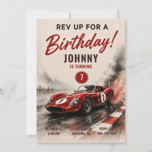 Invitación de cumpleaños de niño con coche de carr