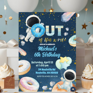 Invitación de cumpleaños de niño con donas espacia