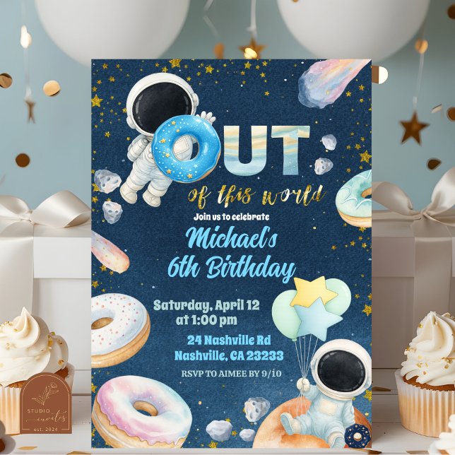 Invitación de cumpleaños de niño con donas espacia (Subido por el creador)