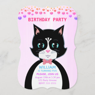 Invitación de cumpleaños de niño con gato esmoquin