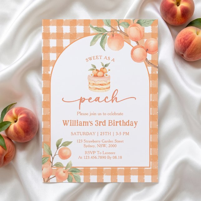 Invitación de cumpleaños de niño con gingham meloc (Subido por el creador)