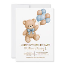 Invitación de cumpleaños de niño con oso de peluch