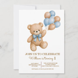 Invitación de cumpleaños de niño con oso de peluch