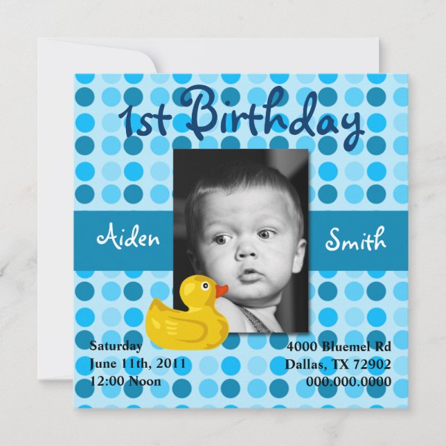 Invitación de cumpleaños de niño con punto de polk (Anverso)