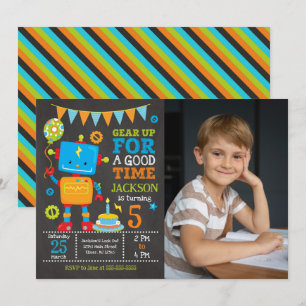 Invitación de cumpleaños de niño con robot de jugu