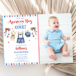 Invitación de cumpleaños de niño con ropa roja, bl