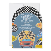 Invitación de cumpleaños de niño con tema de coche