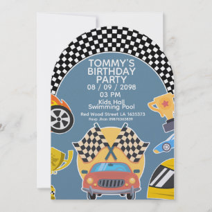 Invitación de cumpleaños de niño con tema de coche