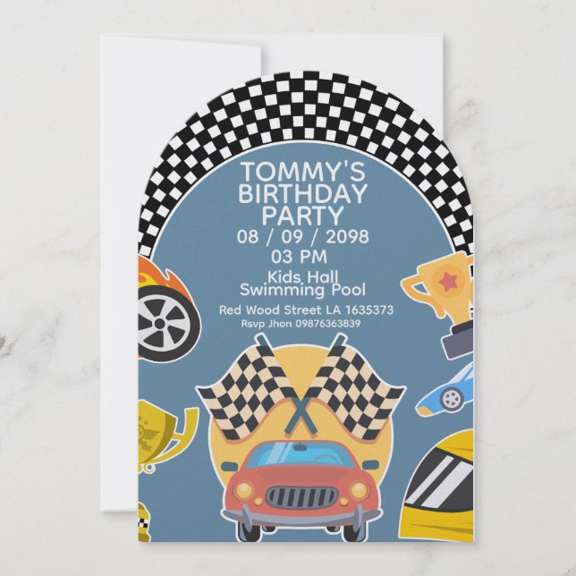 Invitación de cumpleaños de niño con tema de coche (Anverso)
