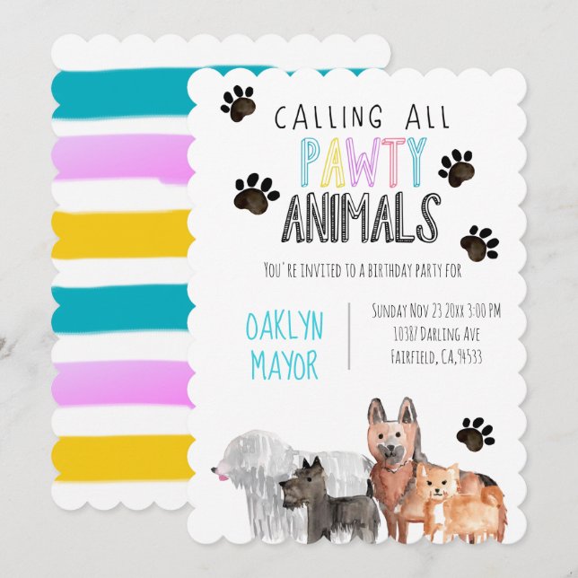 Invitación de cumpleaños de niño con tema de perro (Anverso / Reverso)