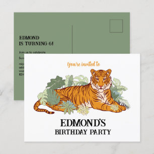 Invitación de cumpleaños de niño con tigre fiesta 