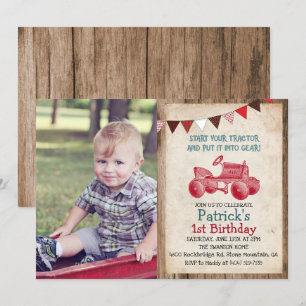 INVITACIÓN DE CUMPLEAÑOS DE NIÑO CON TRACTOR ANTIG