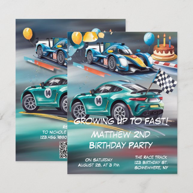 Invitación de cumpleaños de niño 'Creciendo demasi (Anverso / Reverso)