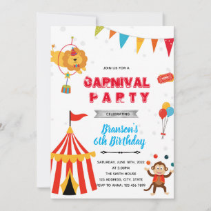 invitación de cumpleaños de niño de carnaval de ci